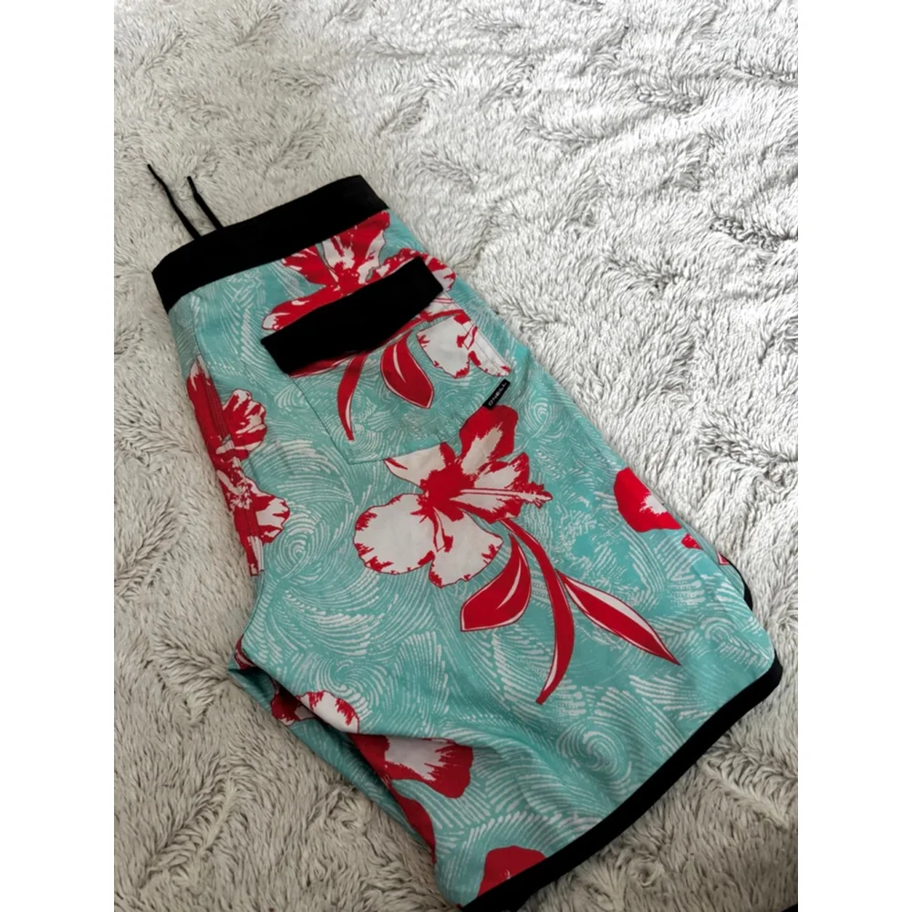 O’Neil 19 Inch Mens Fluoro BoardShorts Teal and Hawaiian Hibiscus Florals Sz 29